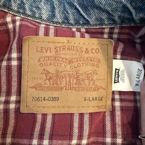 Levi’s Vintage 90’s Blue Denim Flannel Lined Trucker Jacket Size XL 70614-0389 - Picture 2 of 10